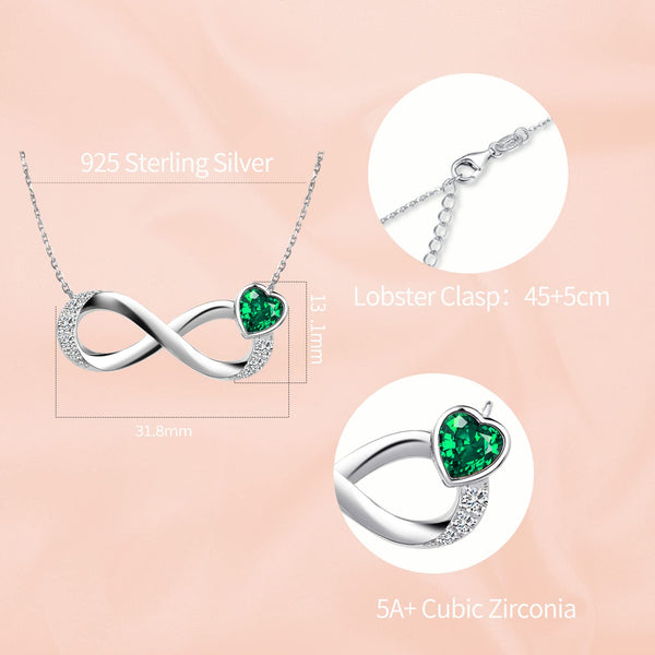 Infinity Birthstone Heart Necklace 925 Sterling Silver - Presentski Forever Love Pendant Necklaces for Mom Wife Birthstones Infinity Collection Jewelry Gift for Birthday Mother’s Day Valentine's Day