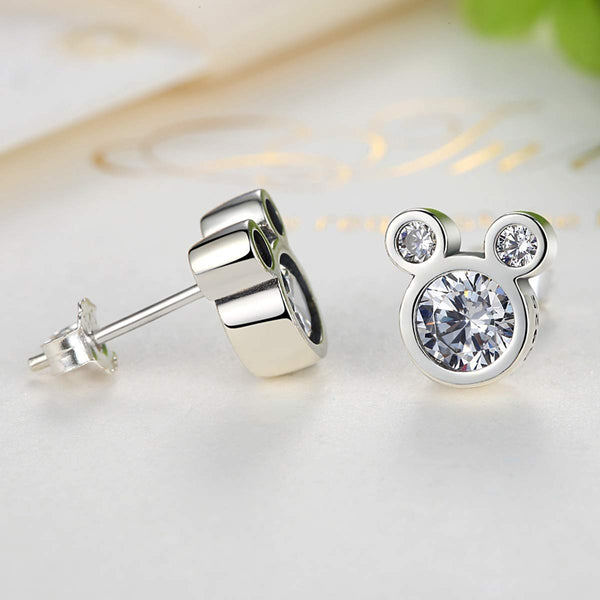 Presentski 925 Sterling Silver Cute Mouse Stud Earrings with Cubic Zirconias for Teen Girls