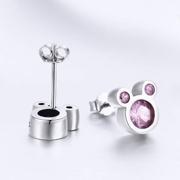 Presentski 925 Sterling Silver Cute Mouse Stud Earrings with Cubic Zirconias for Teen Girls