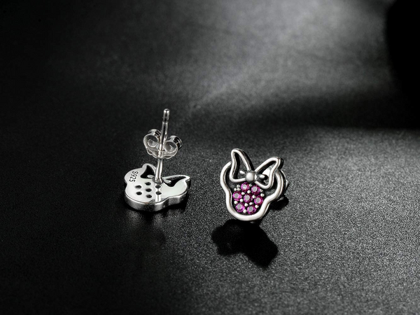 Presentski 925 Sterling Silver Mini Mouse Stud Earrings Fuchsia Cubic Zirconia