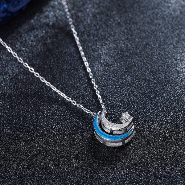 Presentski Moon Star Necklace 925 Sterling Silver Crescent Star Pendant Necklace Blue Moon Star CZ Pendant Necklace Jewelry Gifts for Women Girls Daughter