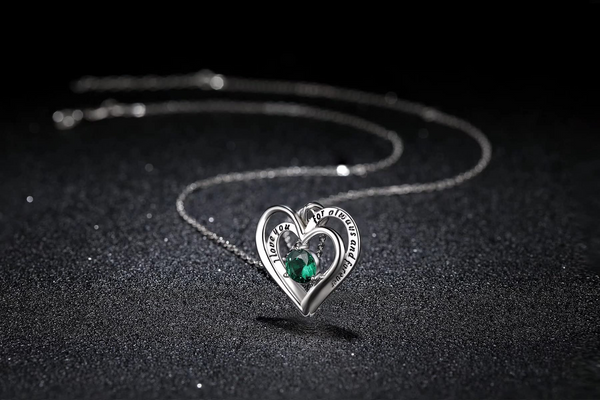 Presentski Twining Heart Birthstone Pendant Necklace - 925 Sterling Silver Dainty Love You Forever Round Gemstone Cubic Zirconia 18” Platinum Plated Adjustable Chain Necklaces Jewelry Gifts for Girls Wife