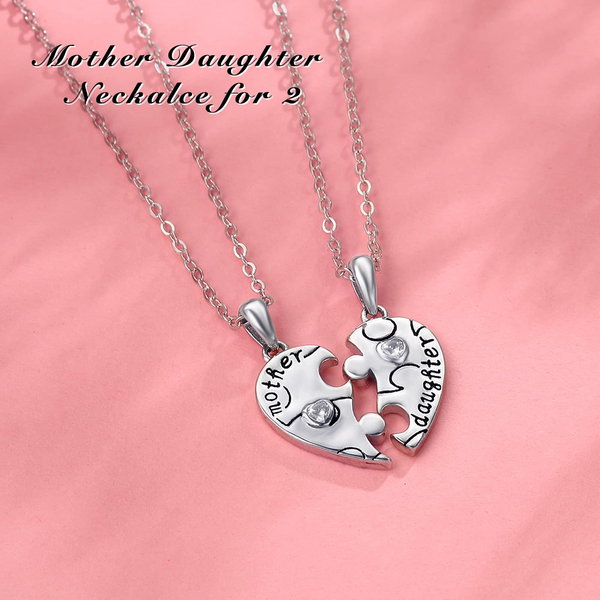 Mother Daughter Heart Matching Puzzle Necklace - Presentski Sterling Silver Mom Daughter Heart Matching Necklace Set for 2 Mom Gifts Daughter Gifts for Christmas Mother's Day