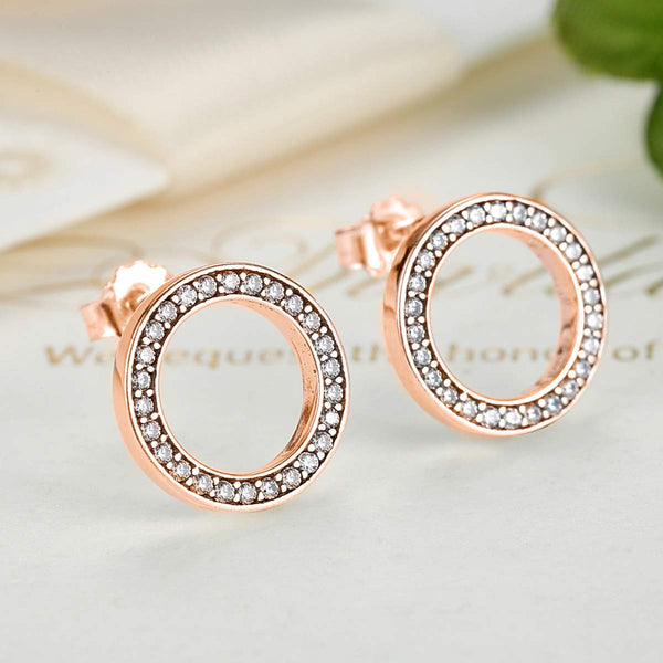 Presentski Pierced Halo Earrings for Women Girls，925 Sterling Silver CZ Circle Stud，Jewellery Gift