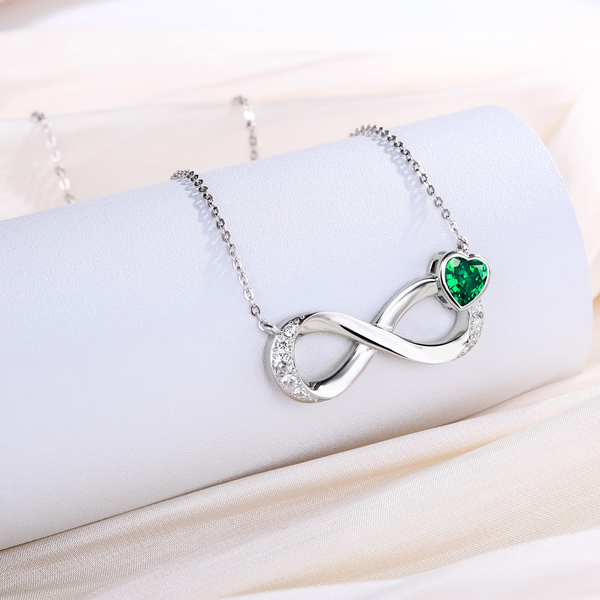 Infinity Birthstone Heart Necklace 925 Sterling Silver - Presentski Forever Love Pendant Necklaces for Mom Wife Birthstones Infinity Collection Jewelry Gift for Birthday Mother’s Day Valentine's Day