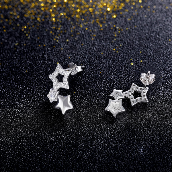 Presentski Star Climber Earrings S925 Sterling Silver Triple Star Ear Climber Hypoallergenic CZ Stud Crawler Earrings for Women Teen Girls, Gift boxed