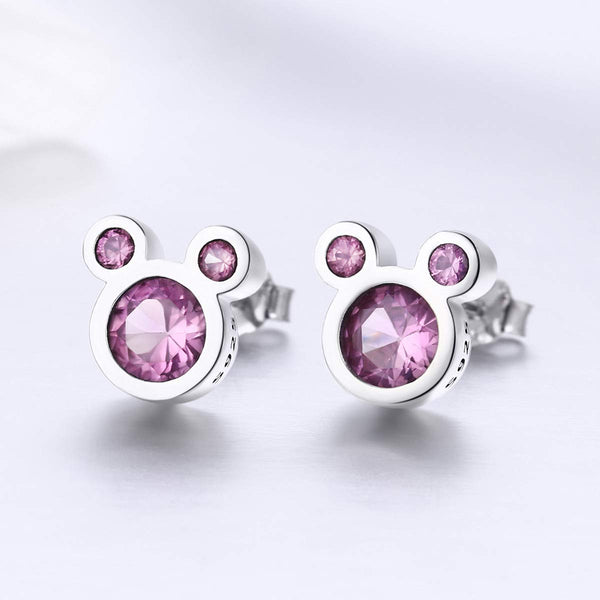 Presentski 925 Sterling Silver Cute Mouse Stud Earrings with Cubic Zirconias for Teen Girls