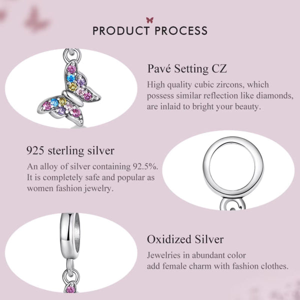 Presentski Butterfly Charm for European Bracelets 925 Sterling Silver Charm Cubic Zirconia Bead for Bracelets Pendant Necklaces Birthday Gift for Girls Women