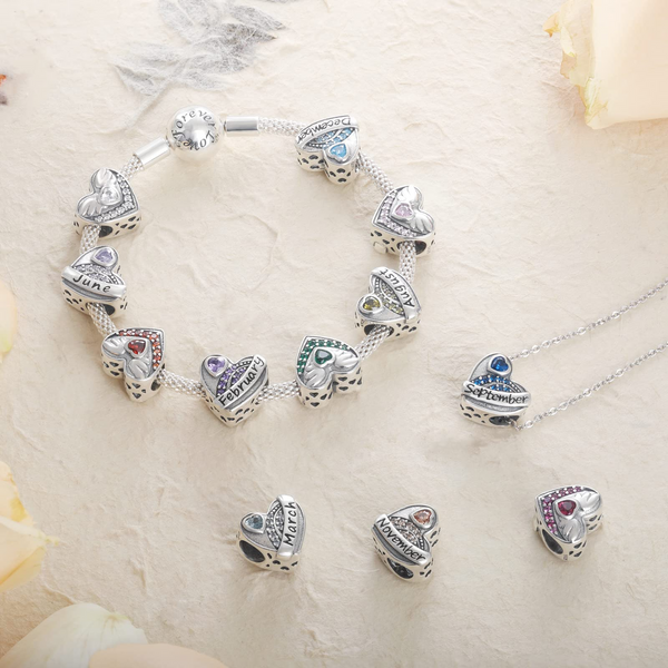 Heart Birthstone Charms Angle Wings for Bracelet - Presentski Forever Love Charm with Birthstones for Bracelets Silver Hearts Dangle Charms Bead for Bracelets Necklace Birthday Gifts for Women Girls