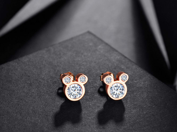 Presentski Cute Sparkling Cartoon Mouse Head Earrings S925 for Women Girls