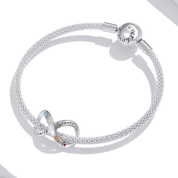 Presentski Forever Family Charms for Bracelets for Women - 925 Sterling Silver Enamel Infinity Endless Pendant Charm Beads with Paw Prints Bracelet Charms Birthday Graduation Gifts for Teen Girls