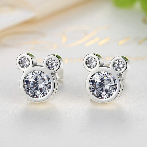 Presentski 925 Sterling Silver Cute Mouse Stud Earrings with Cubic Zirconias for Teen Girls