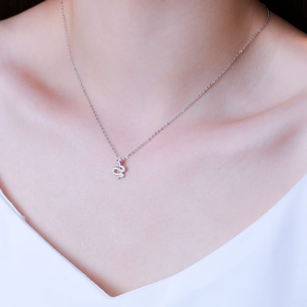 Presentski Silver White Snake Necklace Fashion Red Eye White Zircon Snake Snake Pendant Necklace Suitable for Young Fashion Ladies