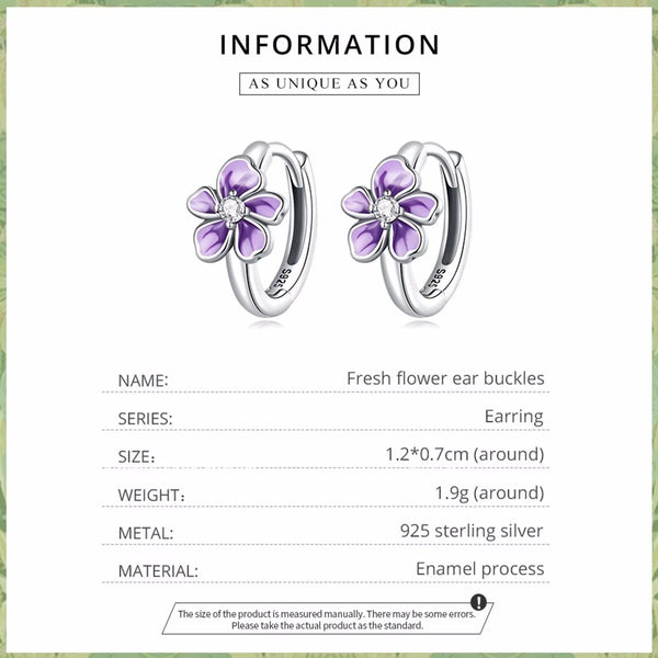 Presentski Flower Huggie Hoop Earrings for Women 925 Sterling Silver Purple Flower Small Hoop Earrings Hypoallergenic Sleeper Earrings for Daughter Girls Teen