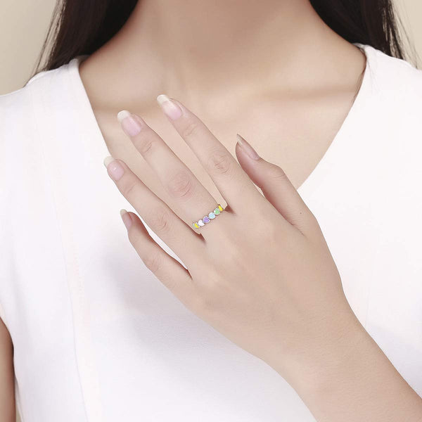 Presentski Rainbow Heart Ring Color Heart to Heart Endless Love Heart 925 Sterling Silver Exquisite Fashion Ring as a Gift for Girlfriend