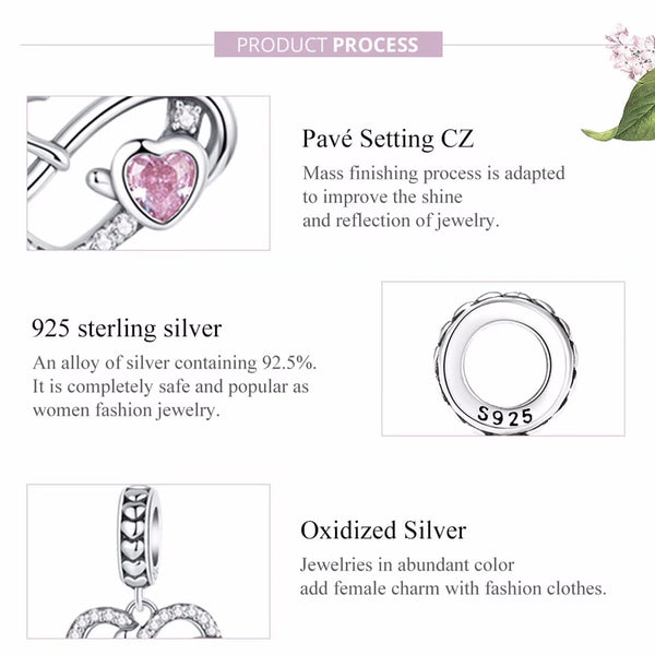 Presentski CZ Infinity Love Heart Charm 925 Sterling Silver Cute Cat Pet Kitten Animal Charms fit European Bracelet Necklace Jewelry Gift for Women Girls