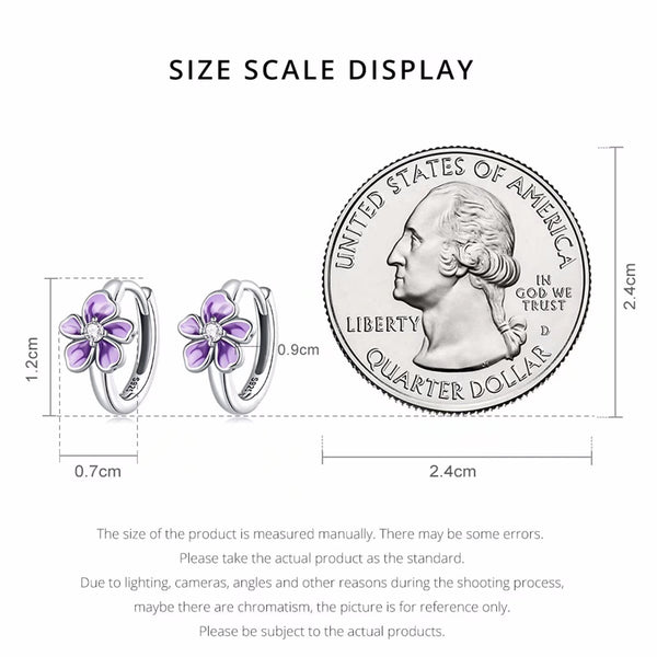 Presentski Flower Huggie Hoop Earrings for Women 925 Sterling Silver Purple Flower Small Hoop Earrings Hypoallergenic Sleeper Earrings for Daughter Girls Teen