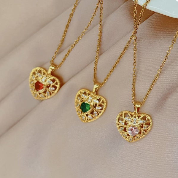 Presentski Sparkling Heart Hollow Pendant Necklace TN090