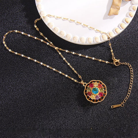 Presentski Rotating Sparkling Colorful Flower Pendant Spinner Necklace TSN011