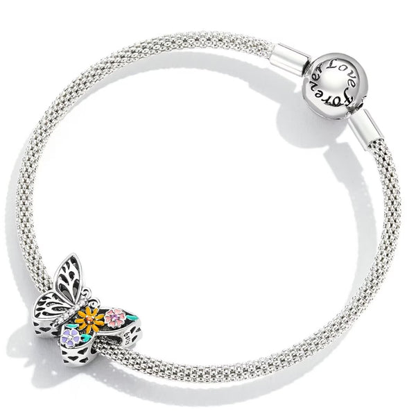 Presentski Butterfly Charm Pendant Sterling Silver fit Original Bracelet Shining Flower Charms