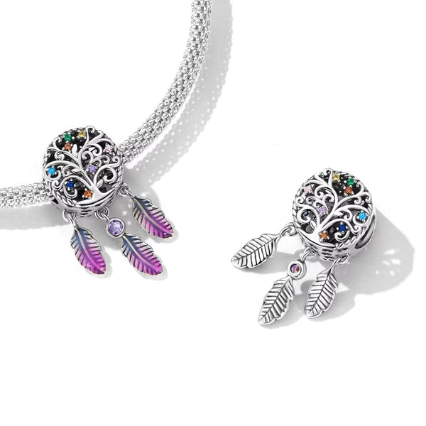 Presentski Tree of Life Charms Beads Fit Original Bracelet Bangle For Women Rainbow Feather Pendant DIY