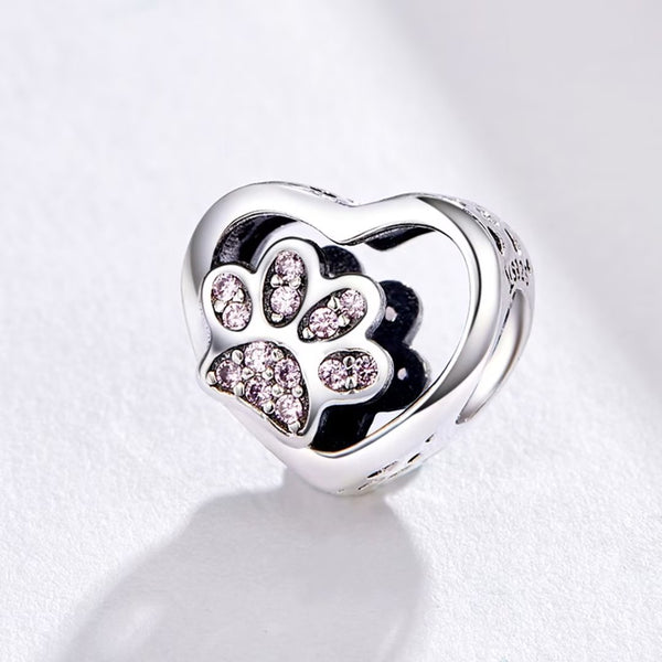 Presentski S925 Love Heart-Shape Beads Cat Paw Foot Prints Charms Fit Original Bracelets Diy Making