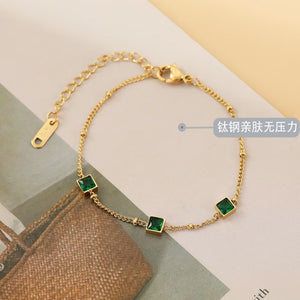 [TB041] Presentski Green Square Stone Adjustable Bracelet For Women