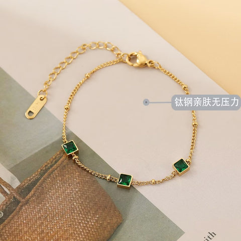 [TB041] Presentski Green Square Stone Adjustable Bracelet For Women