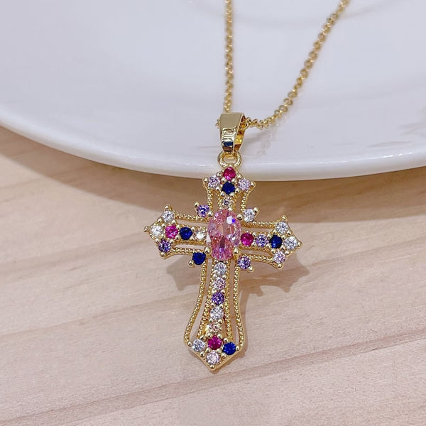 Presentski Shiny Dazzling Cross Pendant Necklace TN033