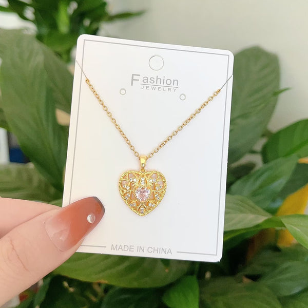 Presentski Sparkling Heart Hollow Pendant Necklace TN090