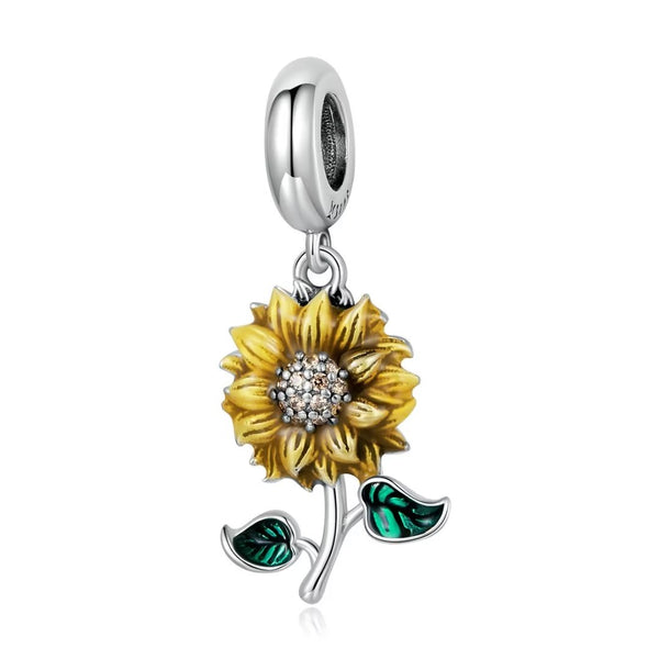 Presentski Retro S925 Sunflower Charm Pendant fit for Women Original Bracelet or Necklace