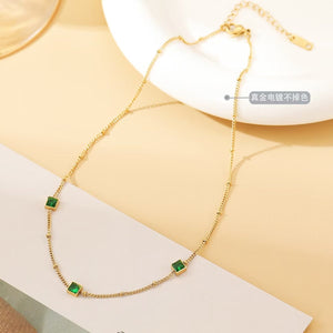 [TN120] Presentski Green Square Stone Glitter Necklace For Women