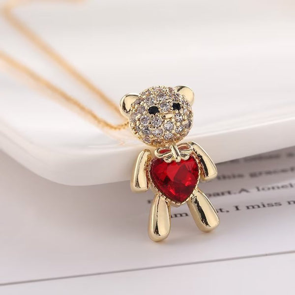 Presentski Heart Shaped Cute Bear Pendant Necklace TN030