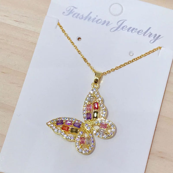 [ATN031] Presentski Sparkling Flying Colorful Butterfly Pendant Necklace