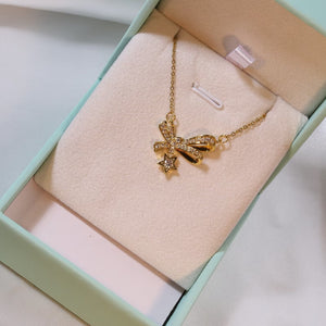 [TN116] Presentski Sparkling Bow Star Pendant Necklace