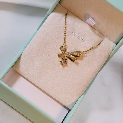 [TN116] Presentski Sparkling Bow Star Pendant Necklace