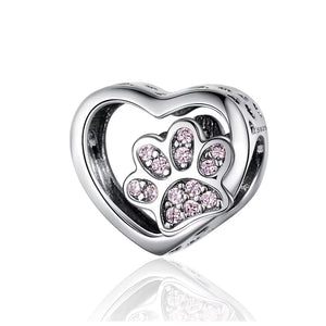 Presentski S925 Love Heart-Shape Beads Cat Paw Foot Prints Charms Fit Original Bracelets Diy Making