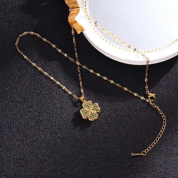 Presentski Rotating Sparkling Lucky Four-Leaf Clover Pendant Spinner Necklace TSN016