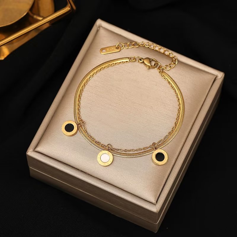 [TB064] Presentski Double-deck Roman Numerals Disk Pendant Bracelet For Women