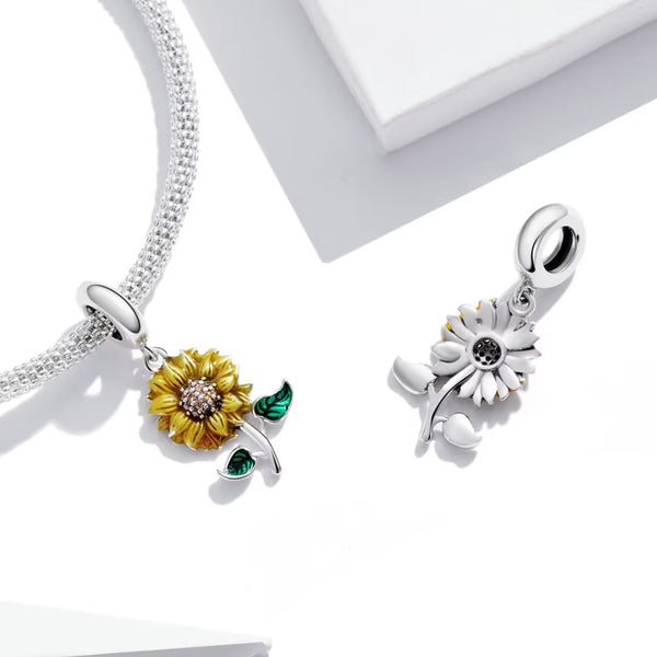 Presentski Retro S925 Sunflower Charm Pendant fit for Women Original Bracelet or Necklace