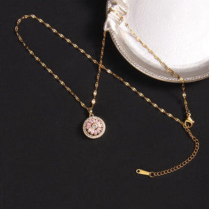 Presentski Rotating Sparkling Pink Round Spinner Necklace TSN024