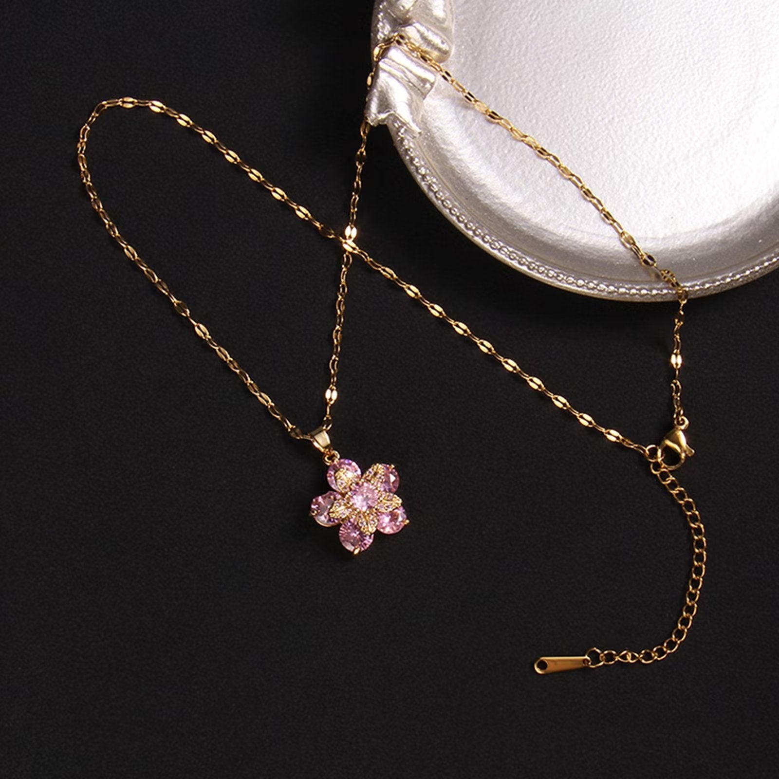 Presentski Rotating Sparkling Purple Flower Spinner Necklace TSN025