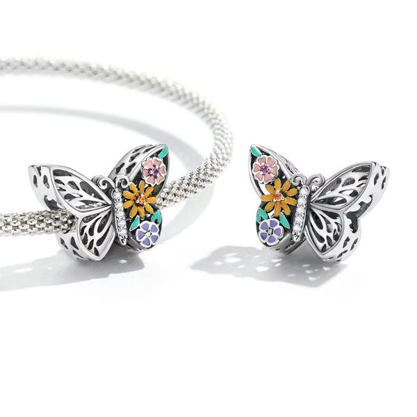 Presentski Butterfly Charm Pendant Sterling Silver fit Original Bracelet Shining Flower Charms