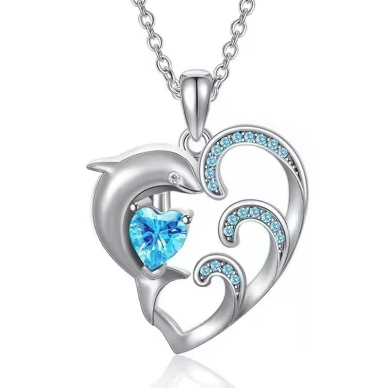 Presentski Heart Shaped Hollow Dolphin Pendant Necklace TN007