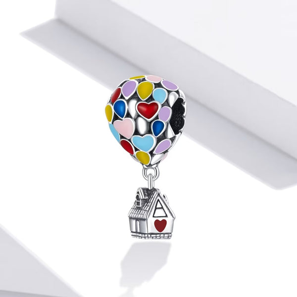 Presentski Silver Enamel Colorful Hot Air Balloon House Pendant for Original Bracelet Bangle Women DIY Making