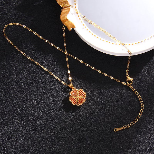 Presentski Rotating Sparkling Lucky Four-Leaf Clover Pendant Spinner Necklace TSN016