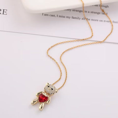 Presentski Heart Shaped Cute Bear Pendant Necklace TN030