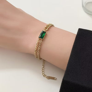 [TB063] Presentski Double Green Rectangular Stone Bracelet For Women