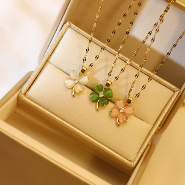 Presentski Lucky Shiny Four Leaf Clover Pendant Necklace TN036