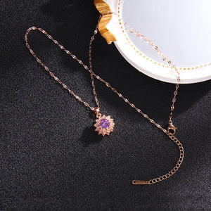 Presentski Rotating Sparkling Purple Star Flower Pendant Spinner Necklace TSN010